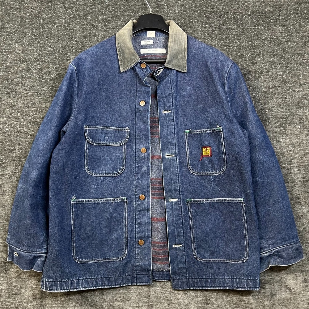VTG Big Ben Barn Chore Jacket Denim Blanket Lined Corduroy Collar USA Made - 44